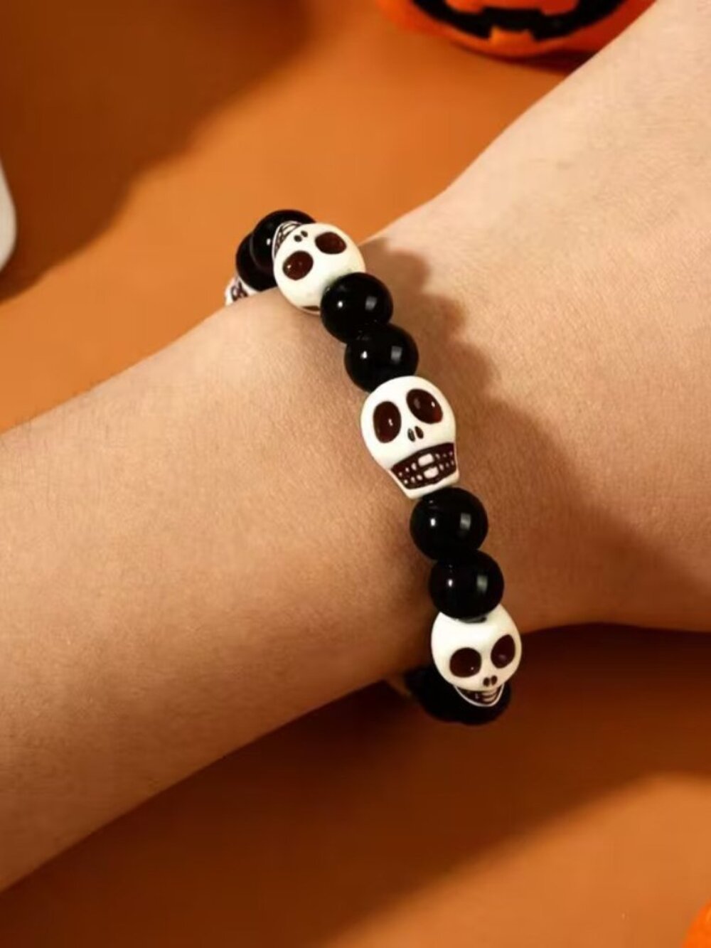 1pc Halloween Gothic Style Skull Resin Beaded Bracelet
